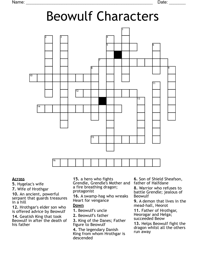 Beowulf Characters  Crossword