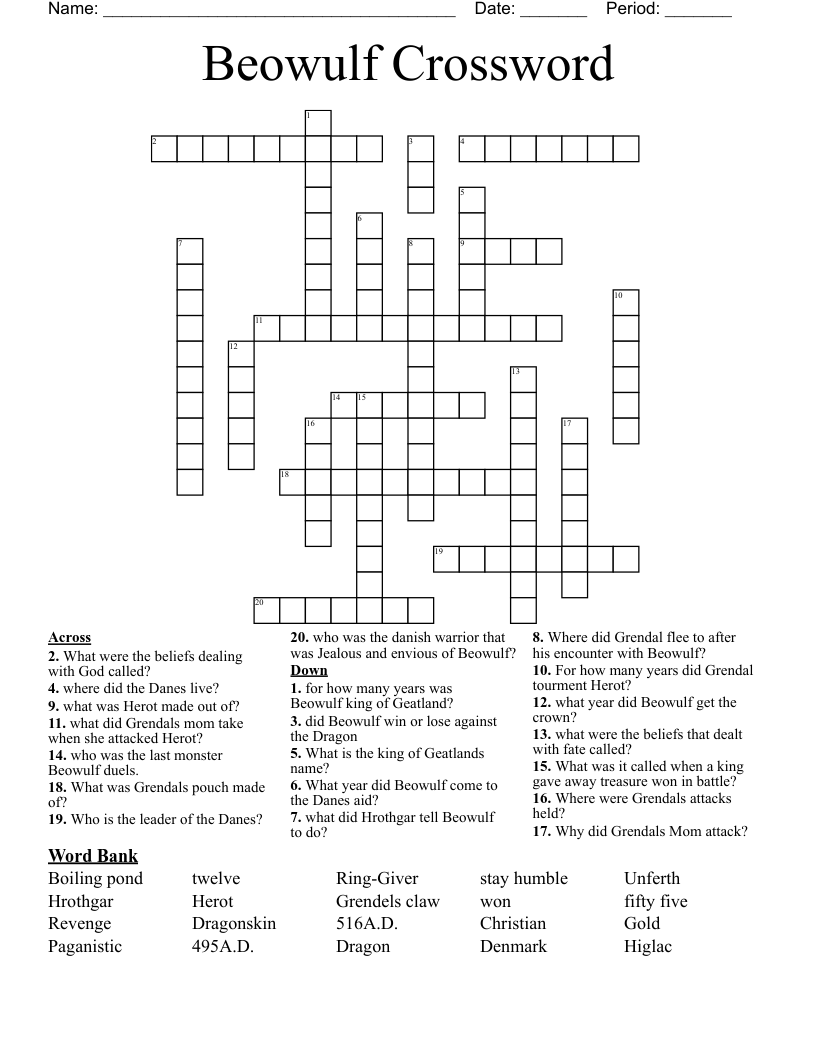 Beowulf Crossword