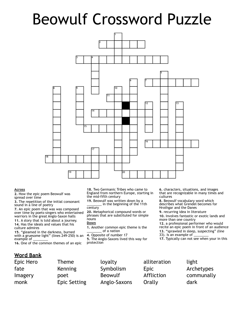 Beowulf Crossword Puzzle