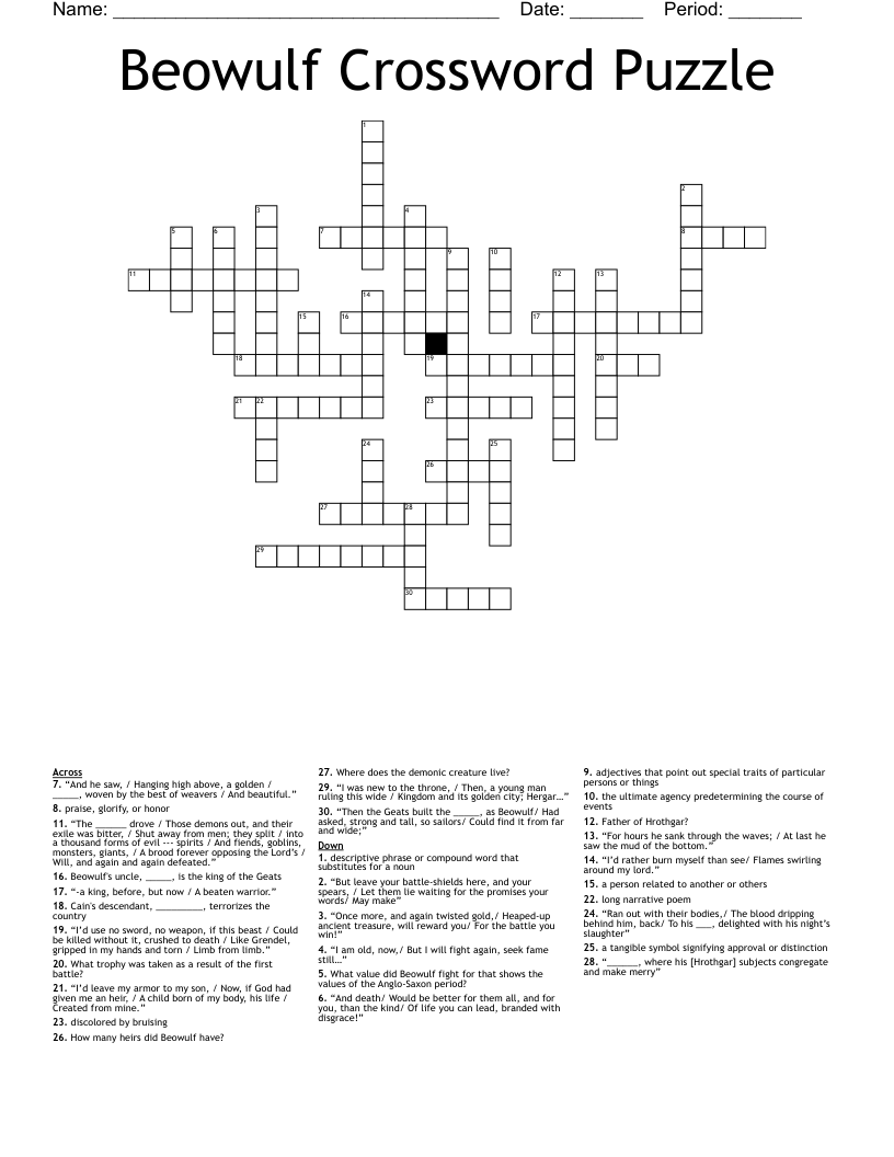 Beowulf Crossword Puzzle