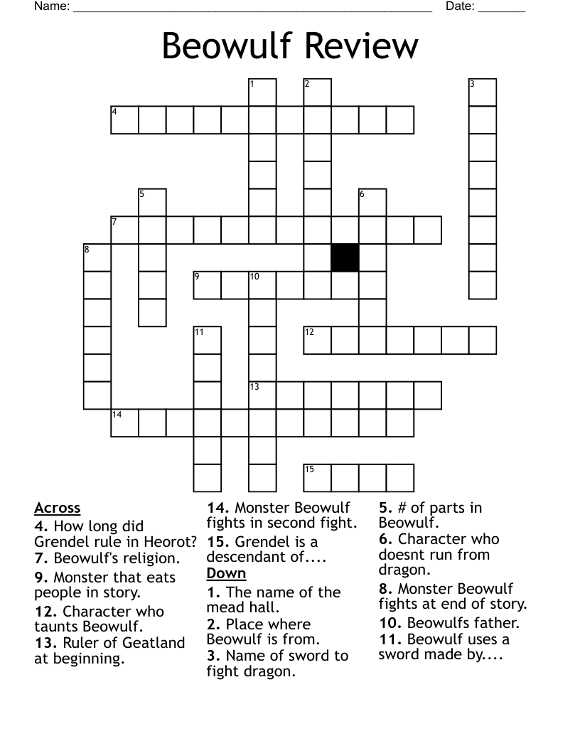 Beowulf Review Crossword