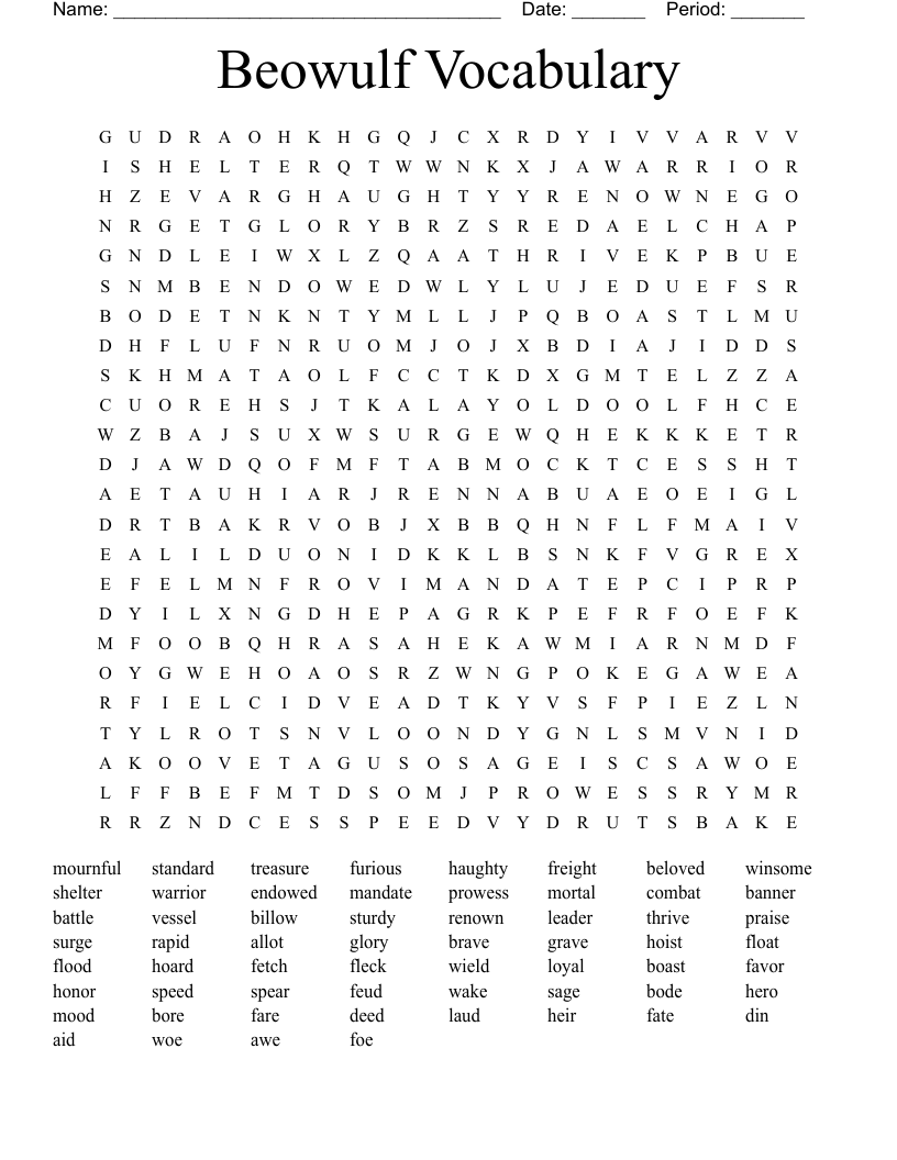 Beowulf Vocabulary Word Search