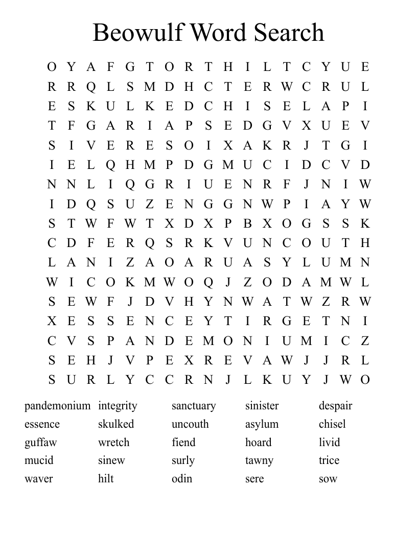 Beowulf Word Search