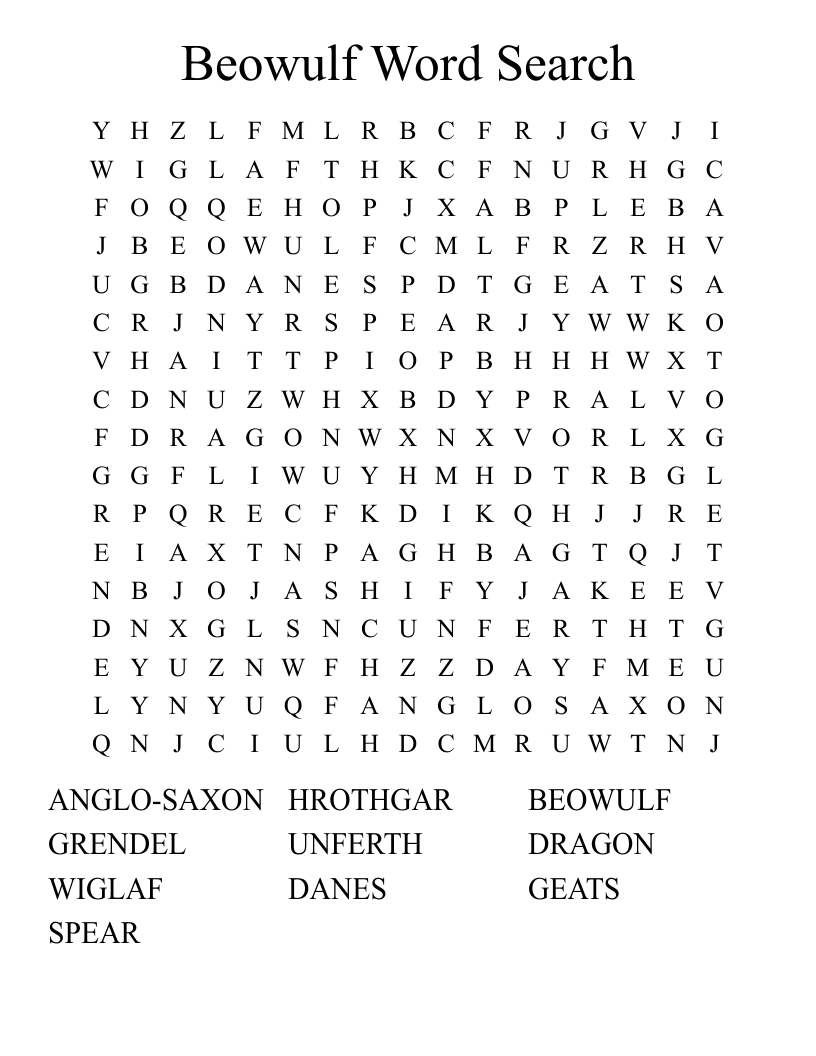 Beowulf Word Search