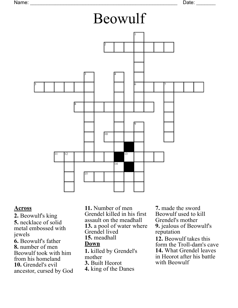 Beowulf  Crossword