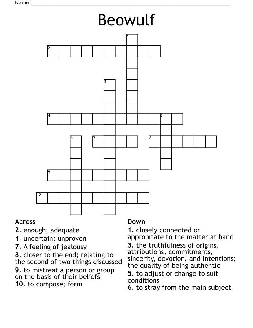 Beowulf  Crossword