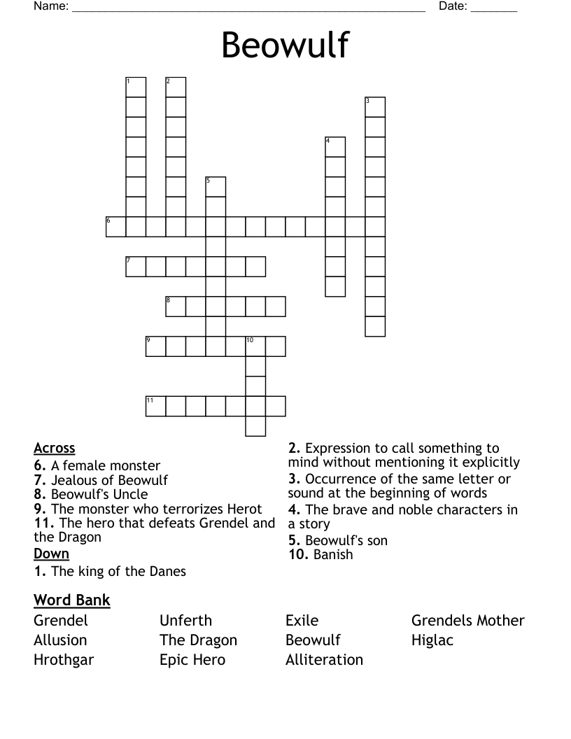 Beowulf  Crossword