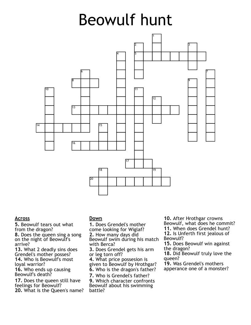 Beowulf hunt Crossword