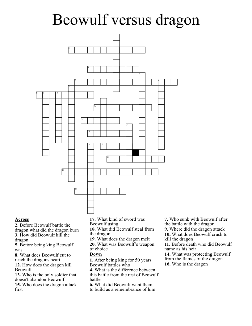 Beowulf versus dragon  Crossword