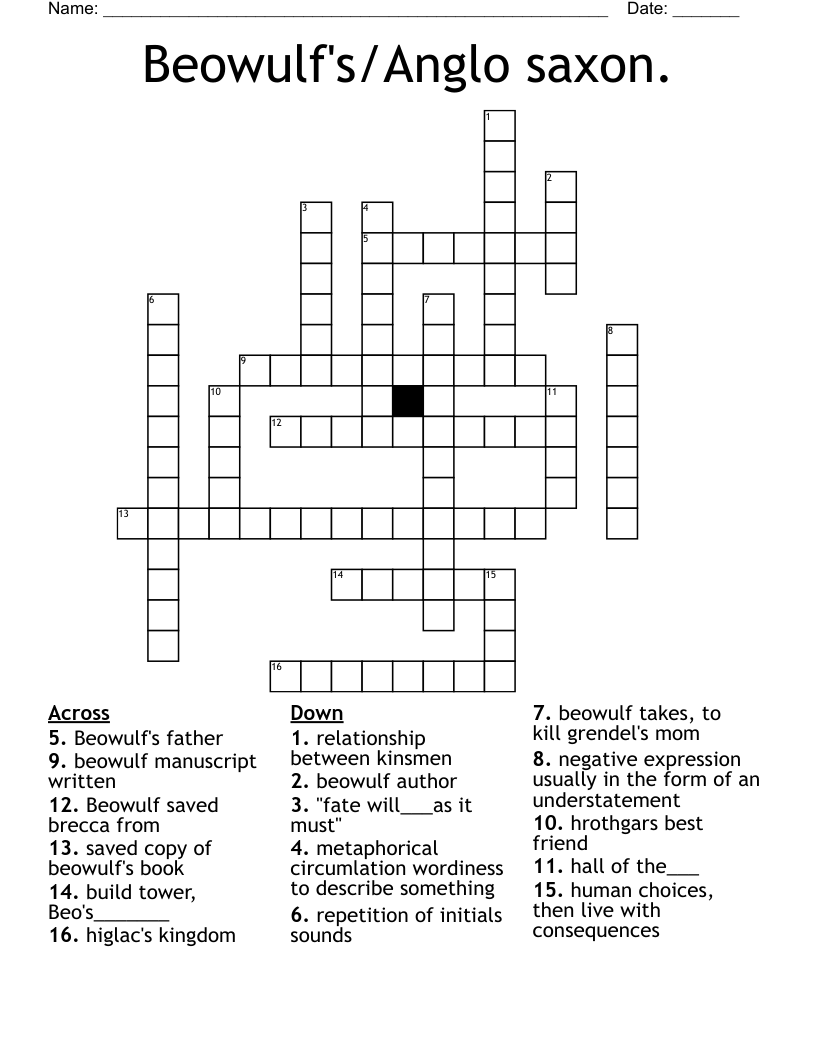 Beowulf's/Anglo saxon. Crossword