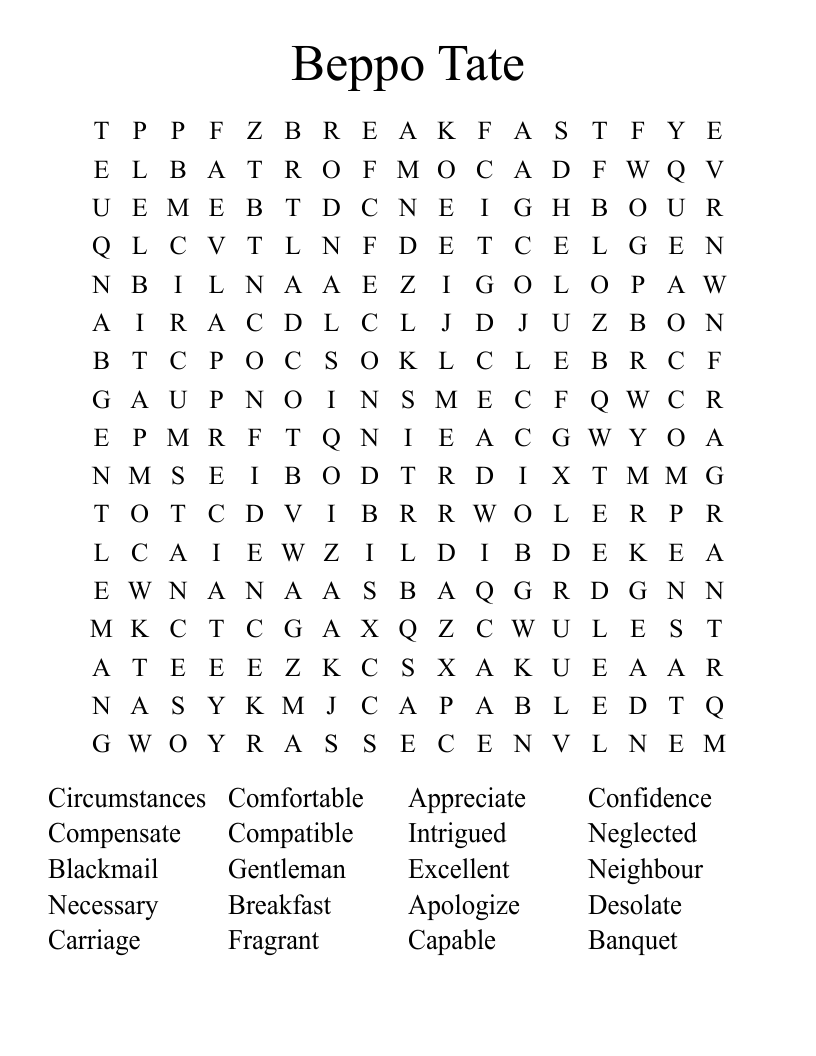 Beppo Tate Word Search