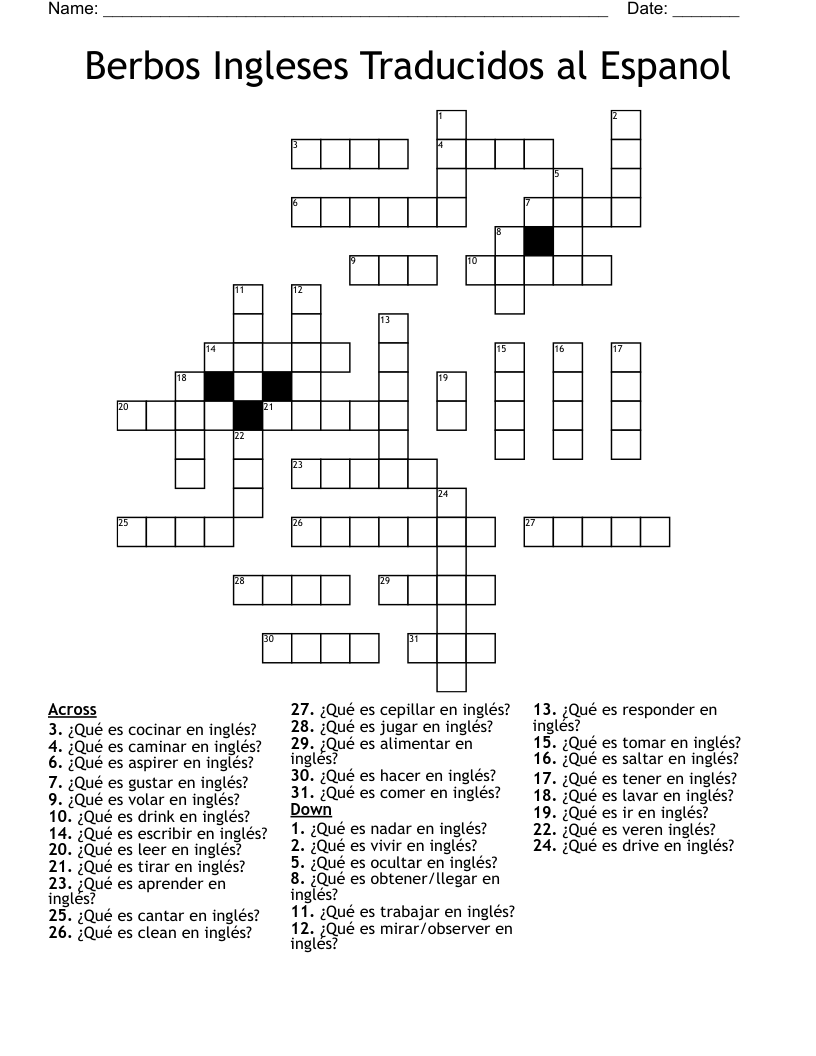 Berbos Ingleses Traducidos al Espanol Crossword