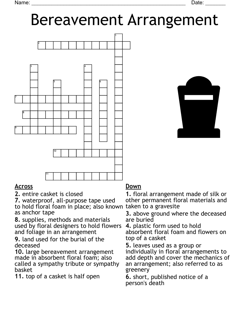 Bereavement Arrangement Crossword
