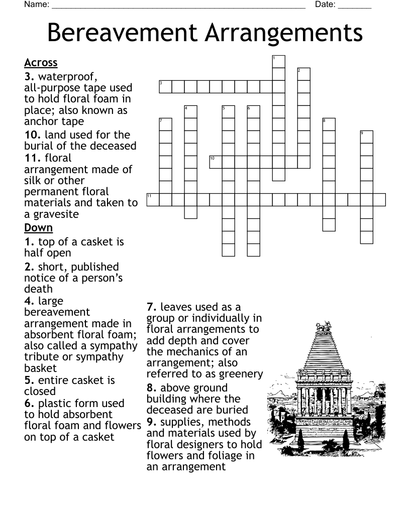 Bereavement Arrangements  Crossword