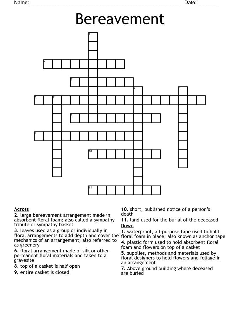 Bereavement  Crossword