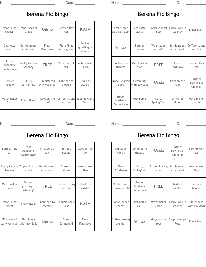 Berena Fic Bingo