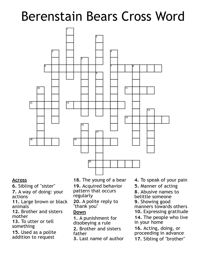 Berenstain Bears Cross Word