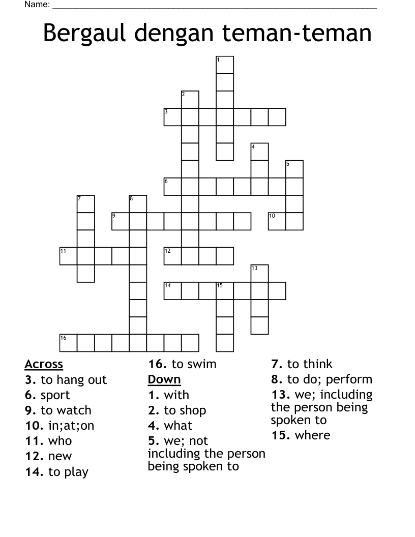 Bergaul dengan teman-teman Crossword