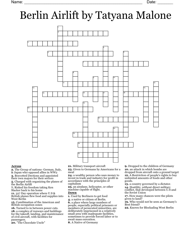 Berlin Airlift by Tatyana Malone Crossword
