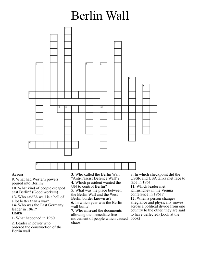 Berlin Wall Crossword