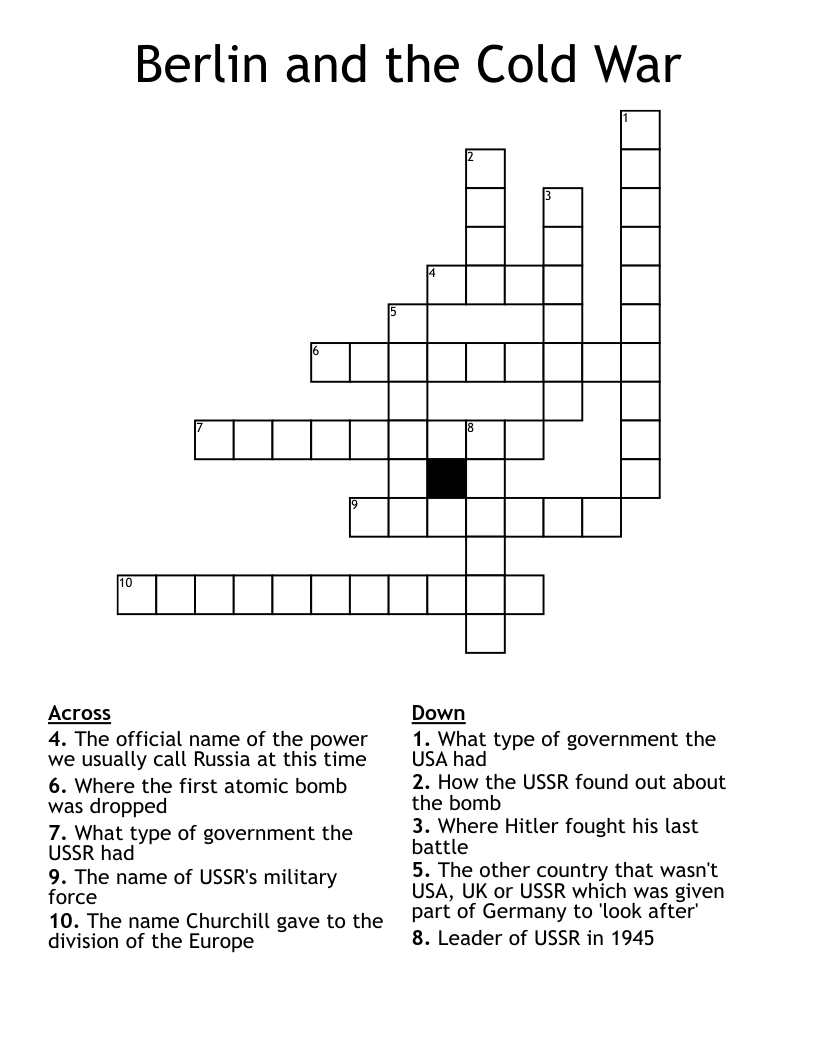 Berlin and the Cold War Crossword