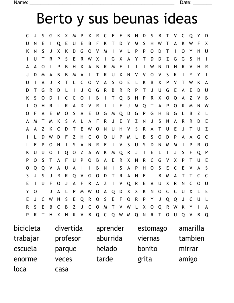 Berto y sus beunas ideas Word Search