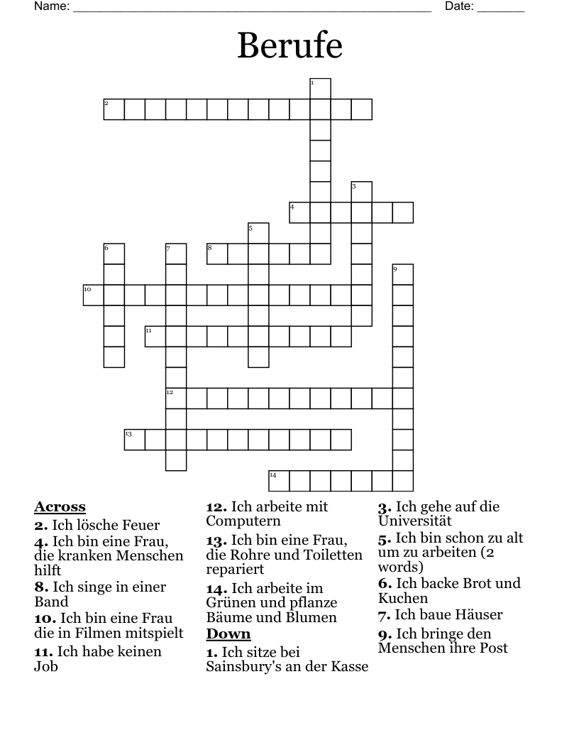 Berufe Crossword