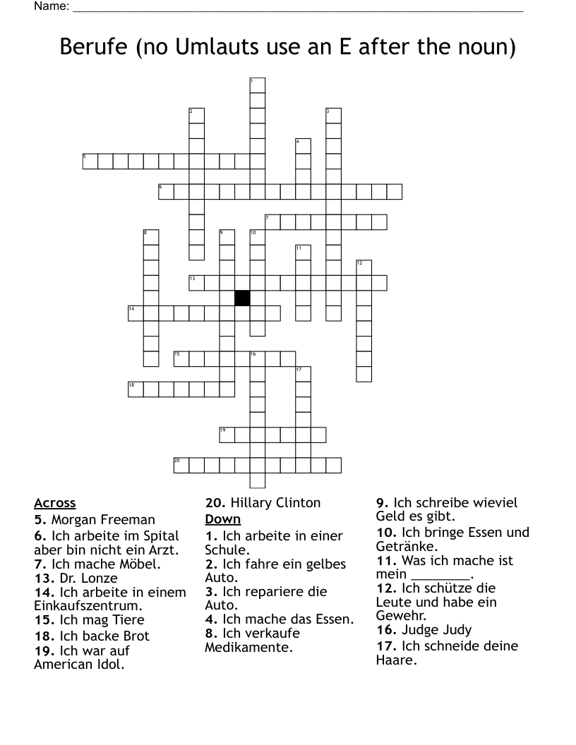 Berufe (no Umlauts use an E after the noun) Crossword