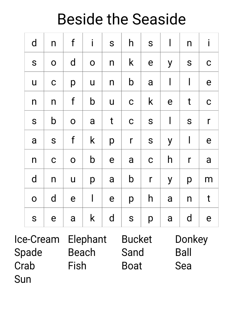 Beside the Seaside Word Search