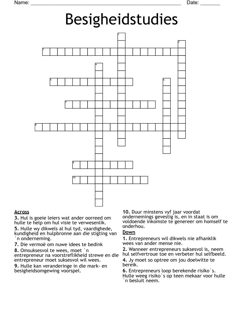 Besigheidstudies Crossword