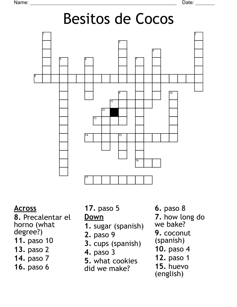 Besitos de Cocos Crossword