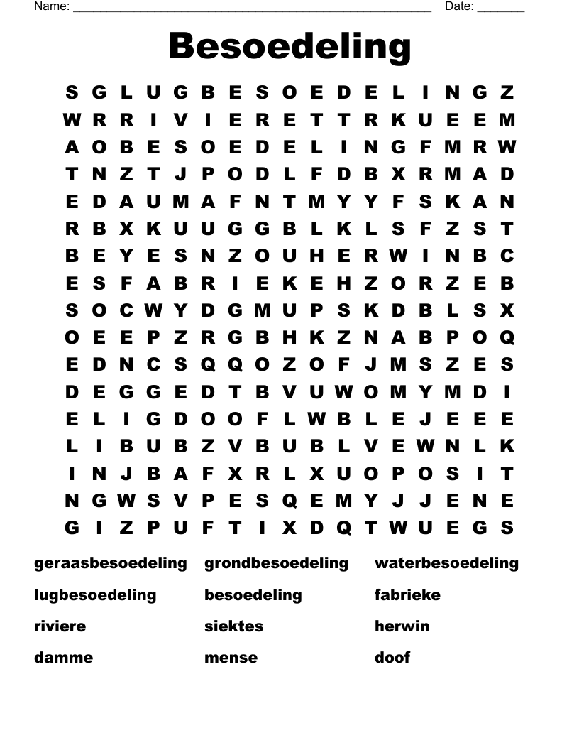 Besoedeling Word Search