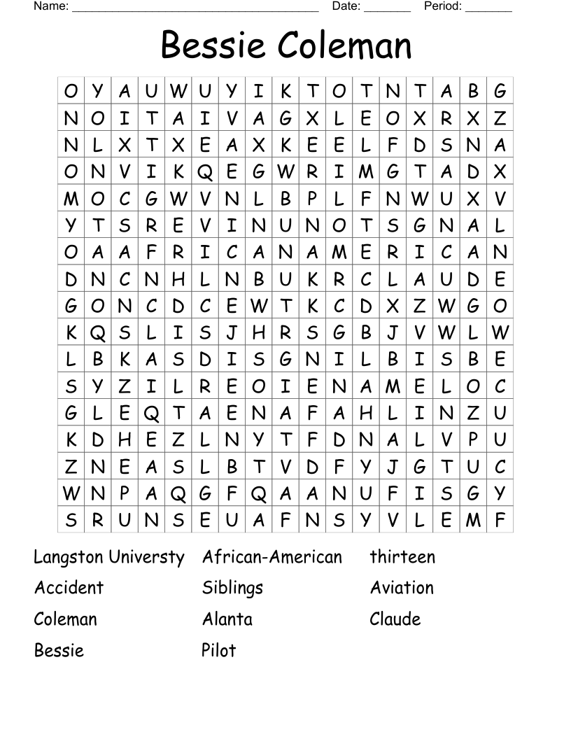 Bessie Coleman Word Search