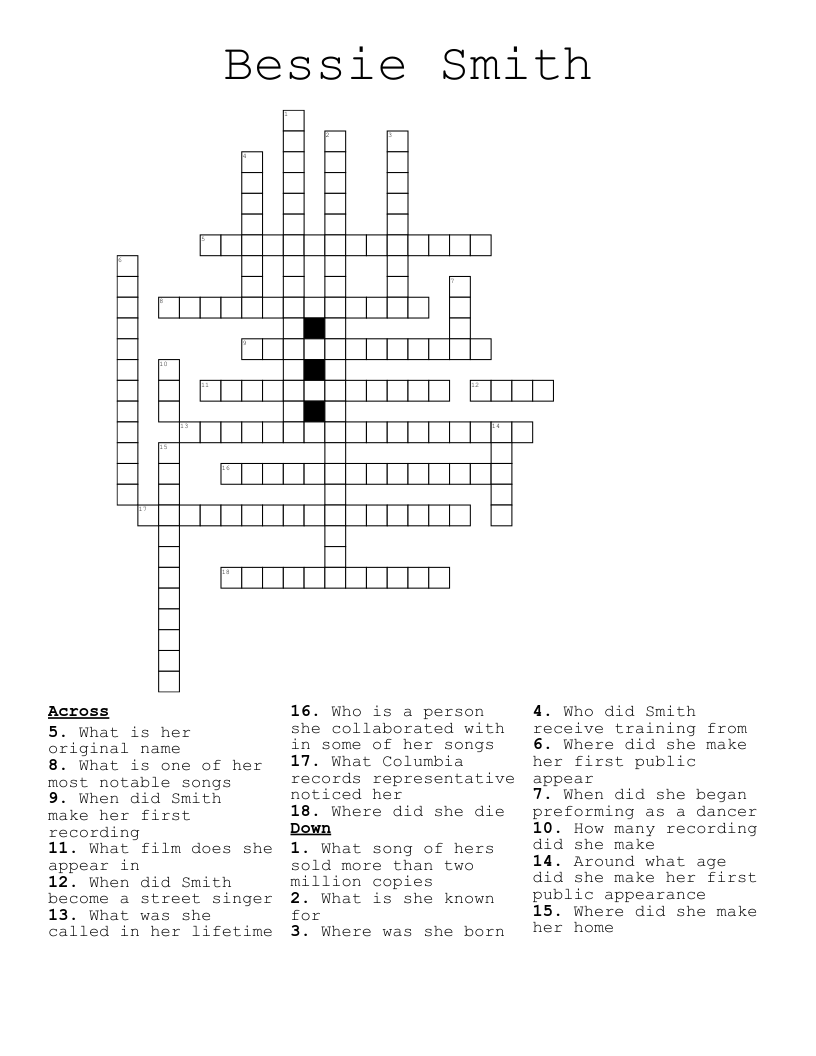 Bessie Smith  Crossword