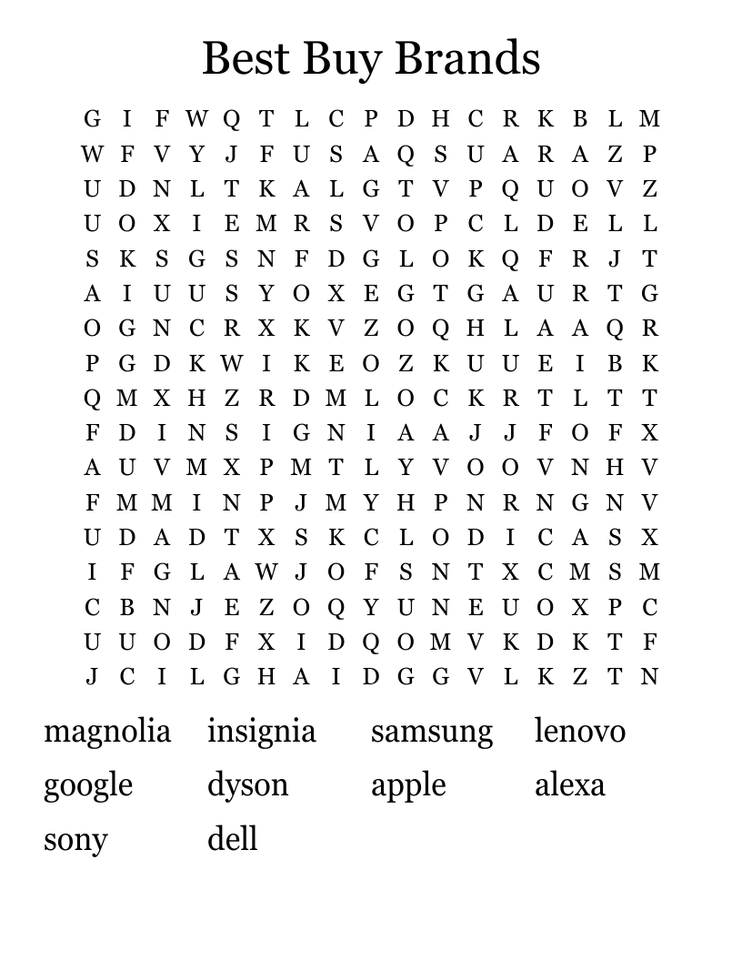 Best Buy Brands Word Search