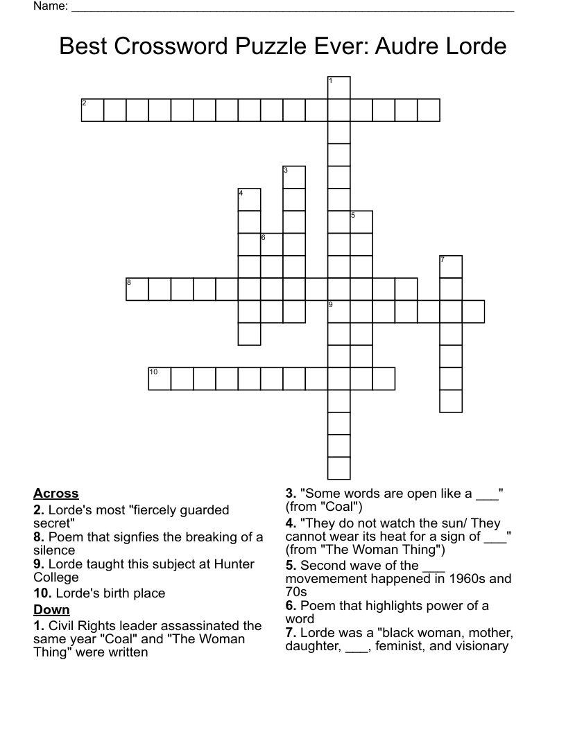 Best Crossword Puzzle Ever: Audre Lorde