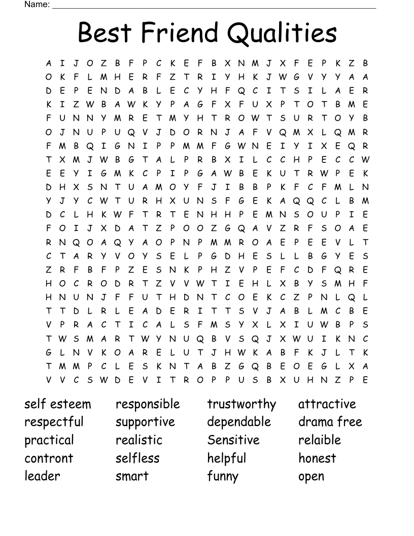 Best Friend Qualities Word Search
