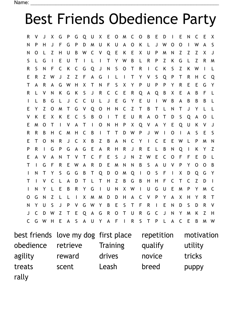 Best Friends Obedience Party Word Search