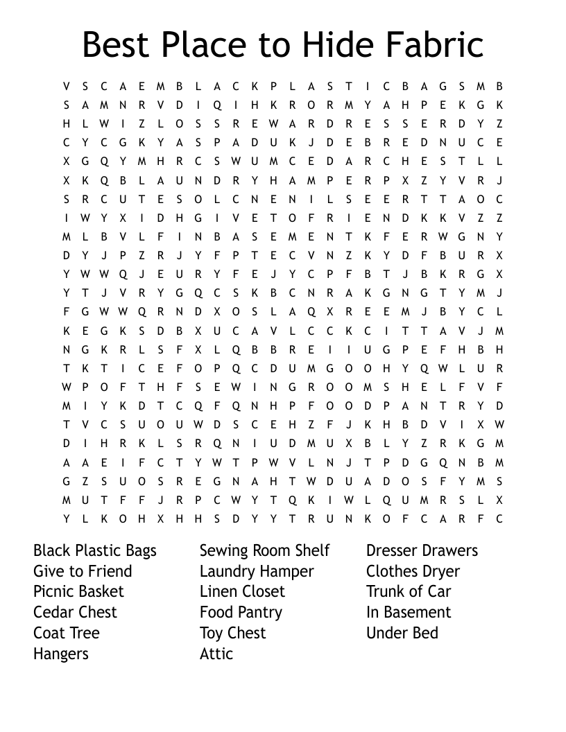 Best Place to Hide Fabric Word Search