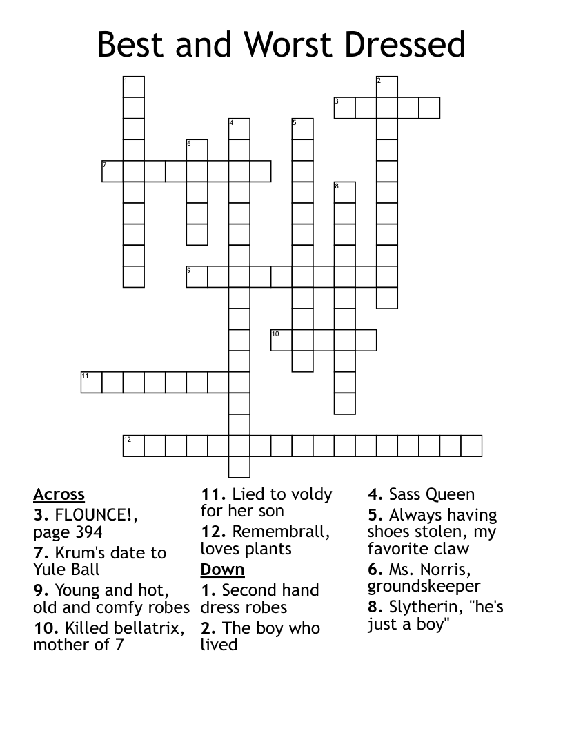 Best and Worst Dressed Crossword