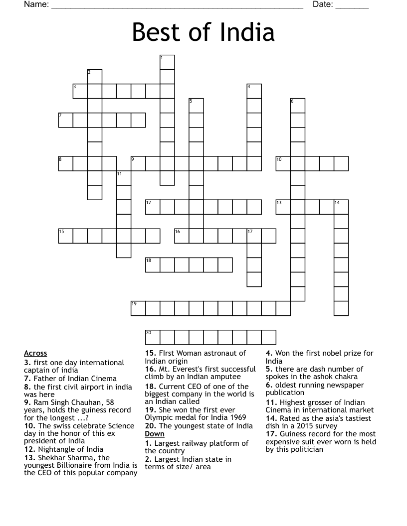 Best of India Crossword