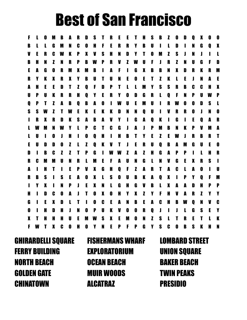 Best of San Francisco Word Search