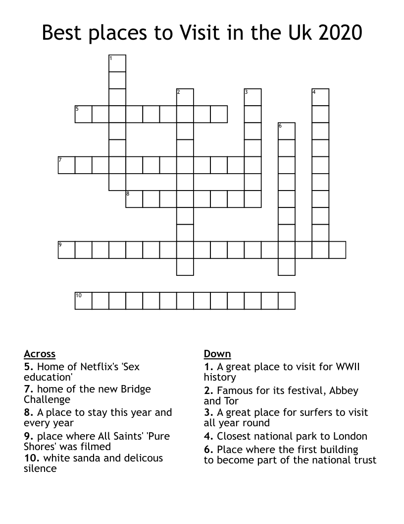 Best places to Visit in the Uk 2020 Crossword
