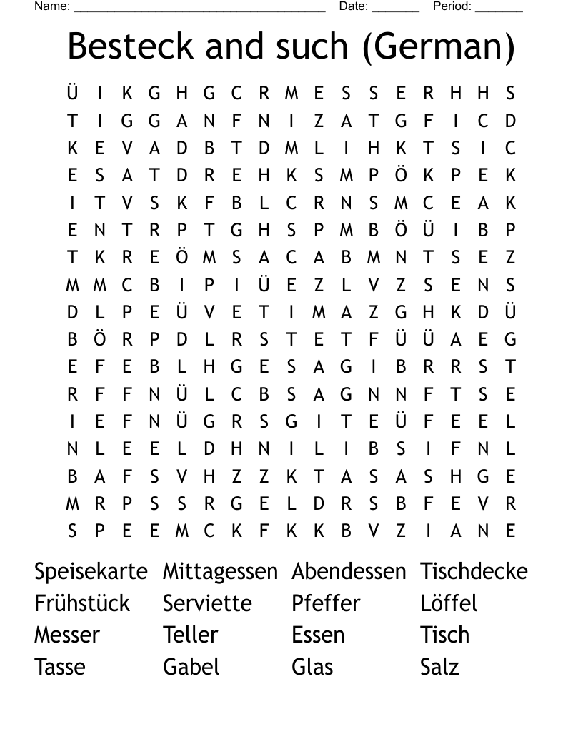 Besteck and such (German) Word Search