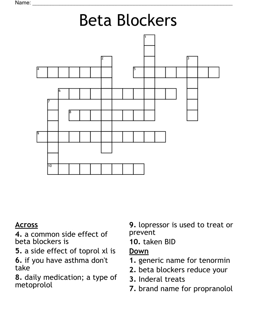 Beta Blockers Crossword