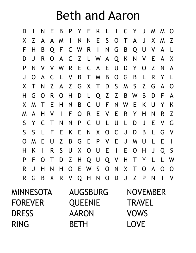 Beth and Aaron Word Search