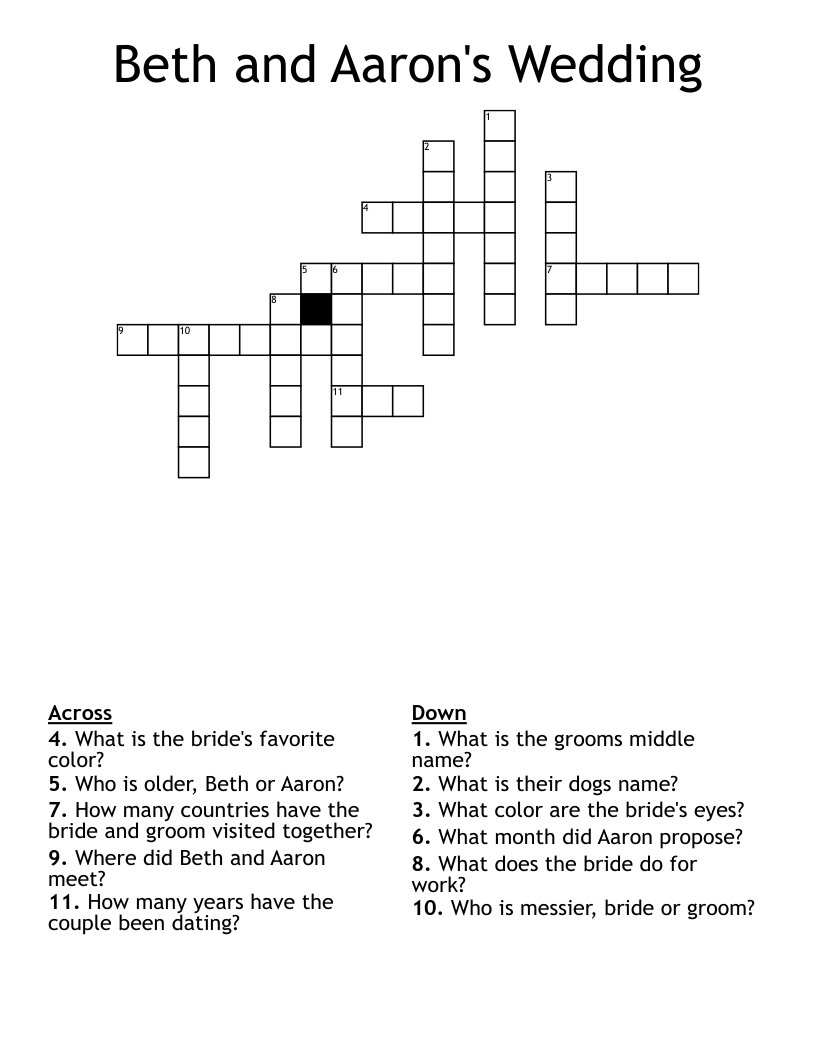 Beth and Aaron's Wedding  Crossword