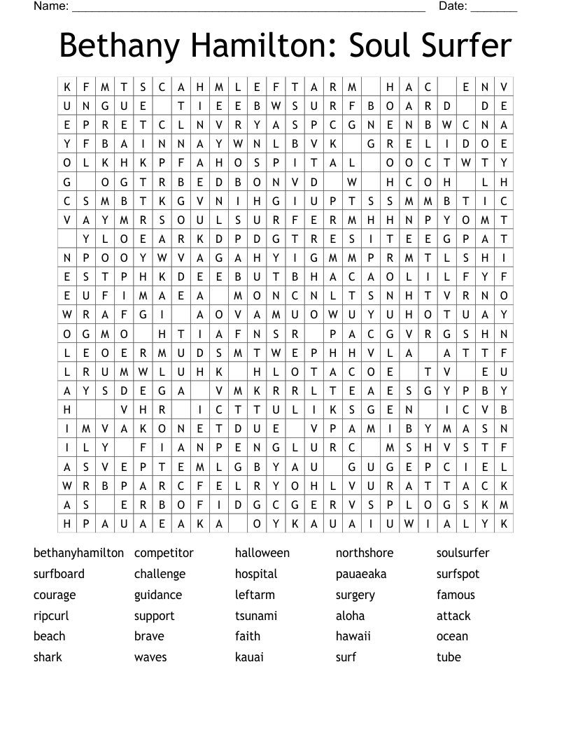 Bethany Hamilton: Soul Surfer Word Search