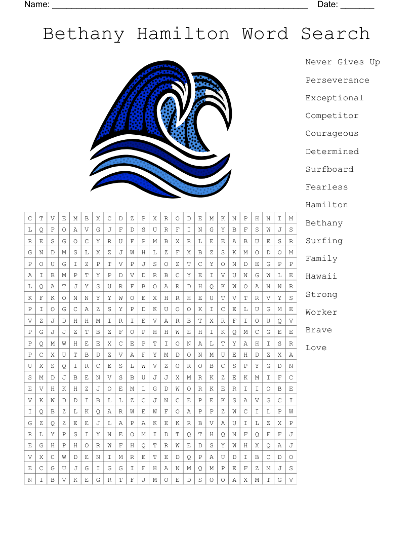 Bethany Hamilton Word Search