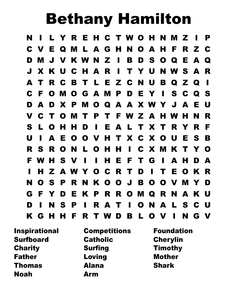 Bethany Hamilton  Word Search